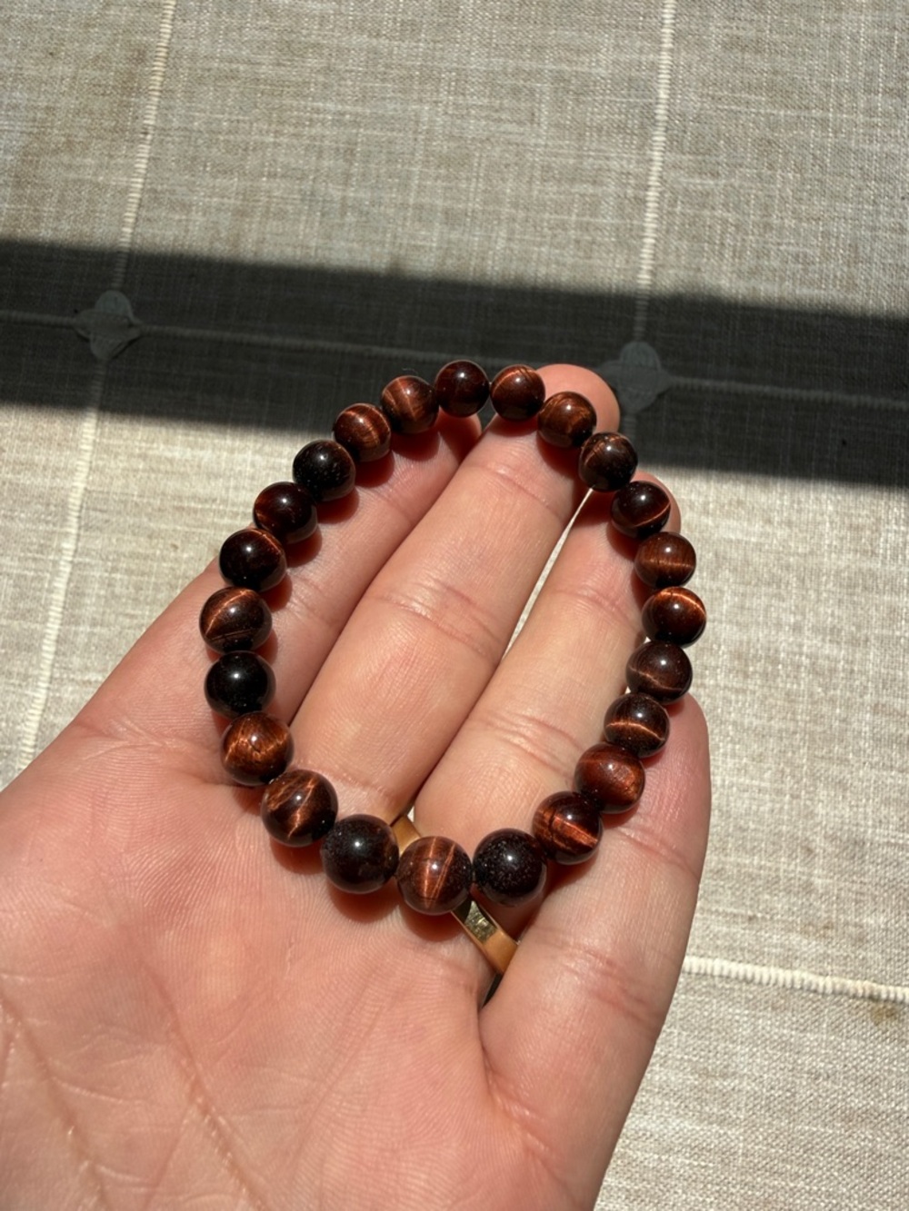 Red Tiger Eye Beaded Stretch Bracelet - Unisex Jewelry Men/Women